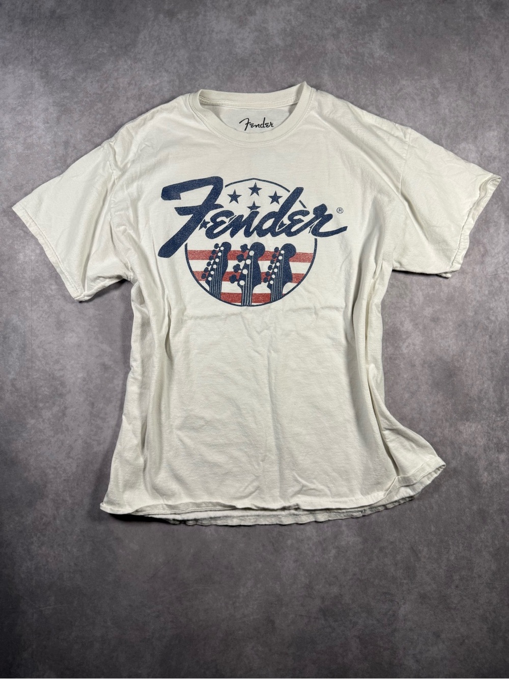 Fender Men's White Graphic Logo Tee Size XL Red White and Blue Patriotic